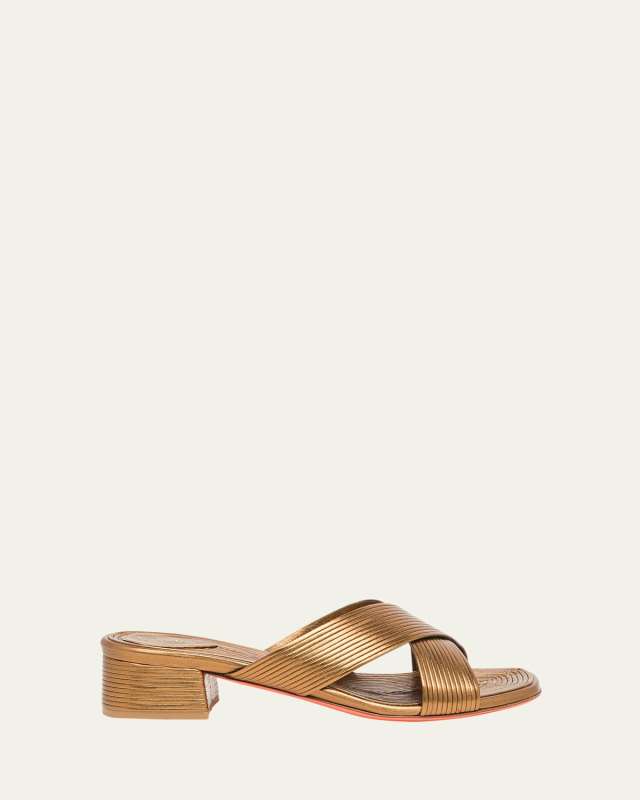 Serpentine Metallic Leather Crisscross Mule Sandals